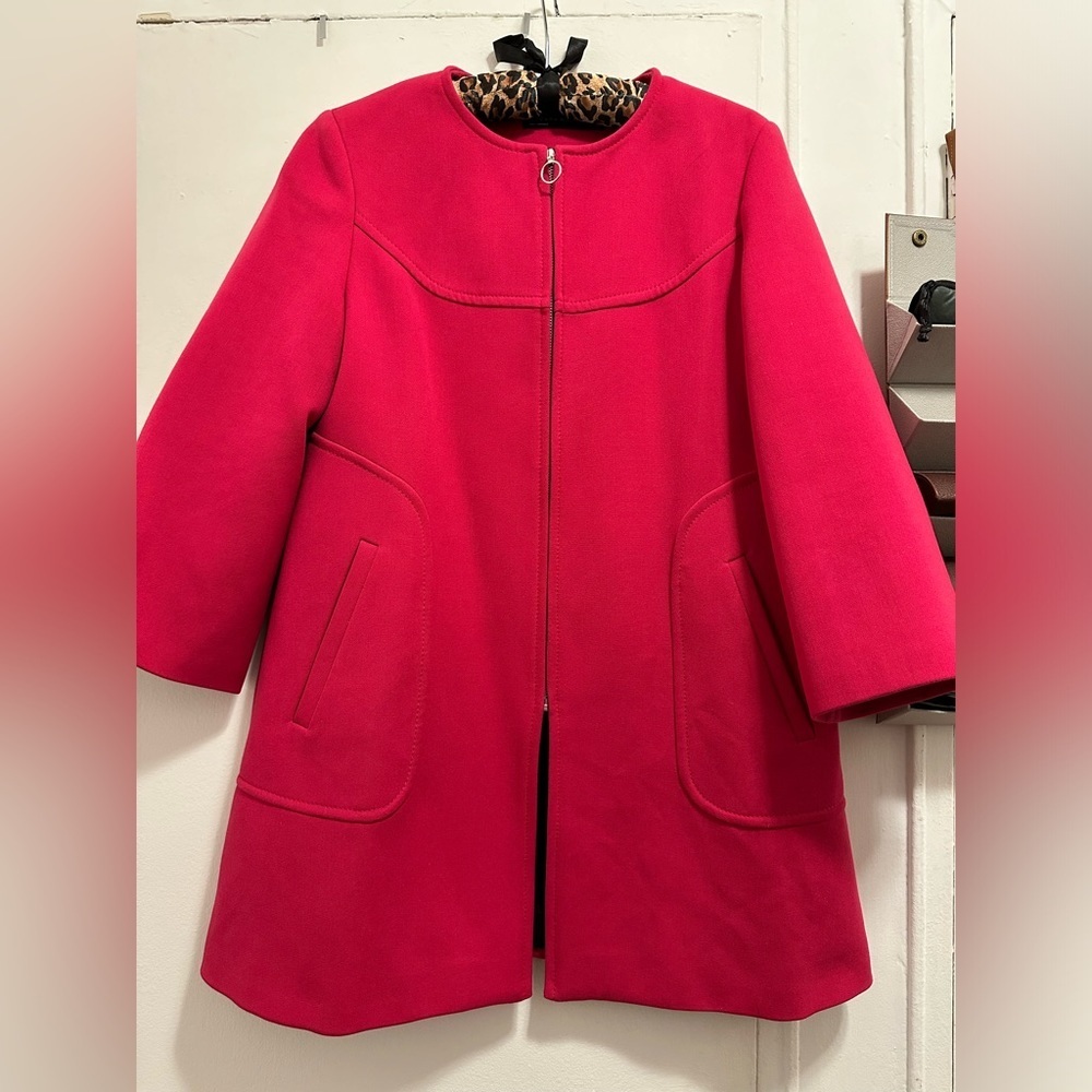Zara Collarless Magenta Swing Coat Jacket Medium perfect for spring